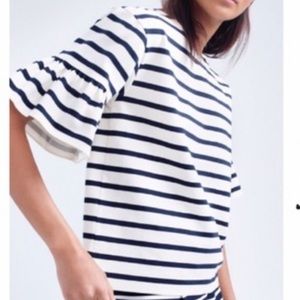 Striped jcrew shirt with ruffled sleeves